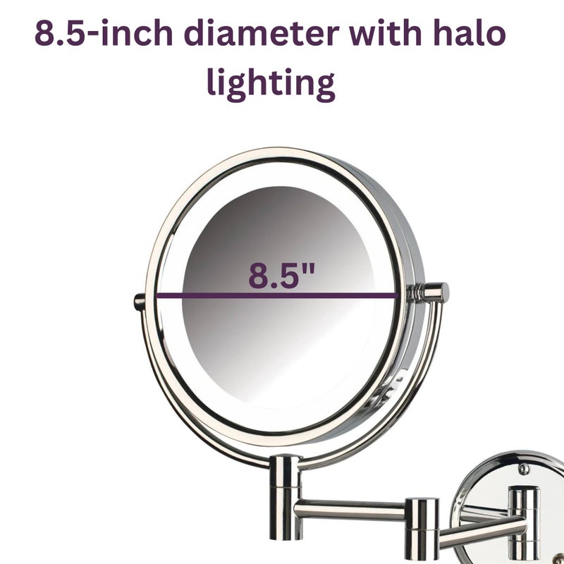 JERDON Wall-Mounted Makeup Mirror with Lights - Chrome Lighted Makeup Mirror with 8X Magnification - Model HL88CL - Image 3